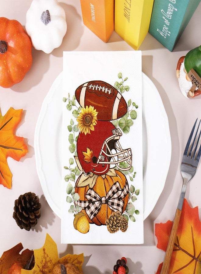 وولاين مجموعة مناديل ورقية للاستخدام مرة واحدة من والين، 100 قطعة، بتصميمات خريفية مميزة: خوذة كرة قدم، يقطينة، مثالية لعشاء عيد الشكر، ولتزيين المطبخ والمنزل والحفلات. - Image 3